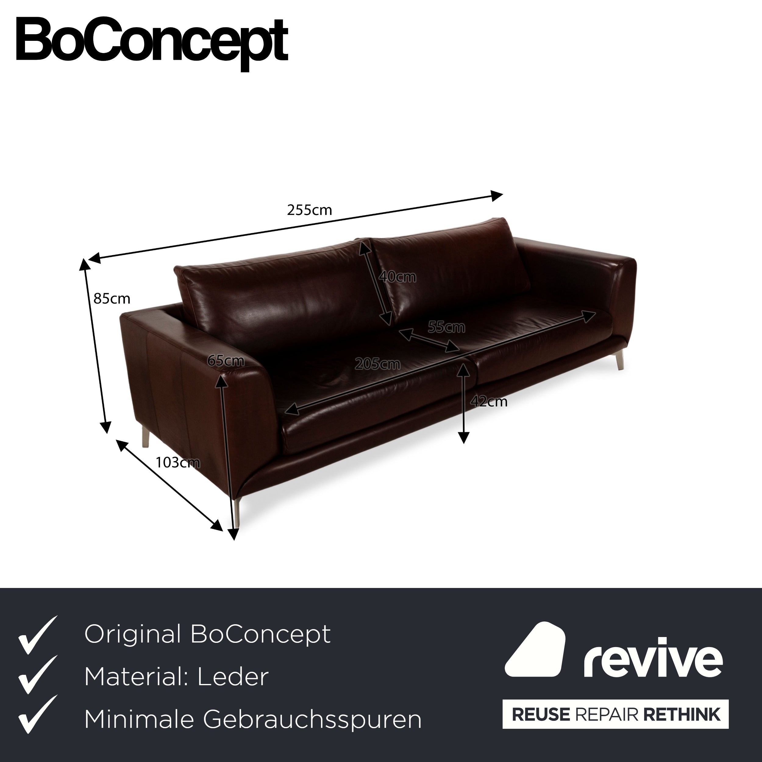 BoConcept Fargo Leder Viersitzer Dunkellila Sofa Couch