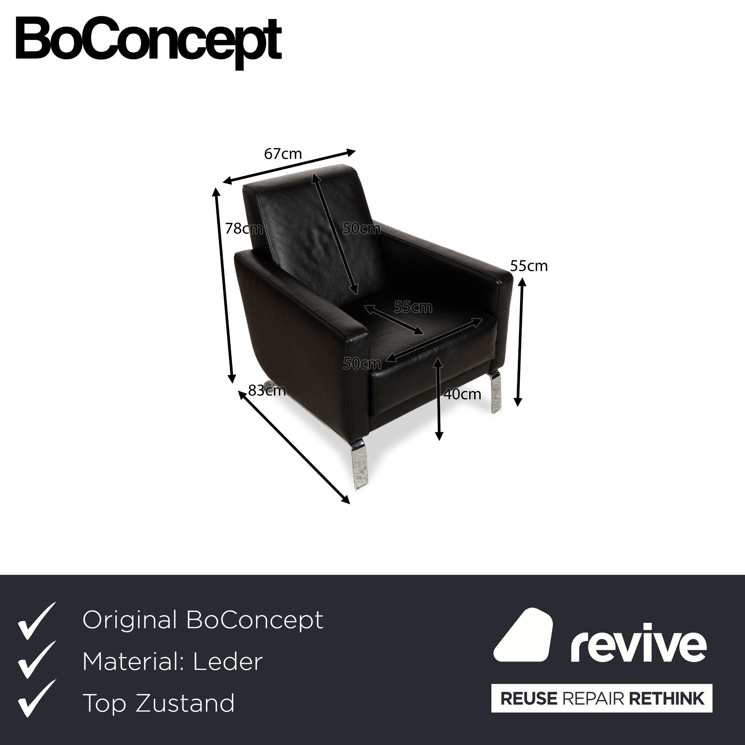 BoConcept Sessel Fly Schwarz Leder - 2. Hand - Revive.de