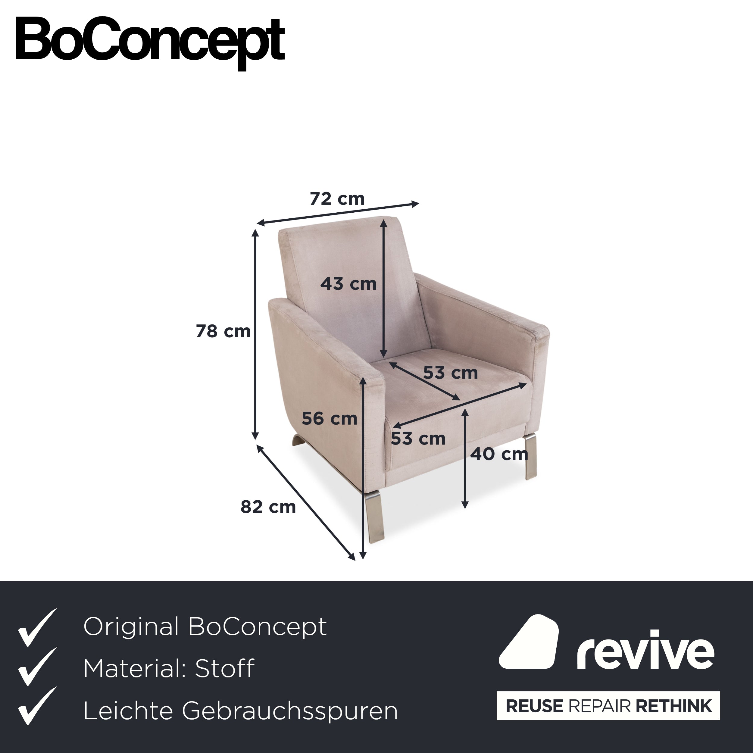 BoConcept Fly Fabric Armchair Cream Beige Sofa Couch