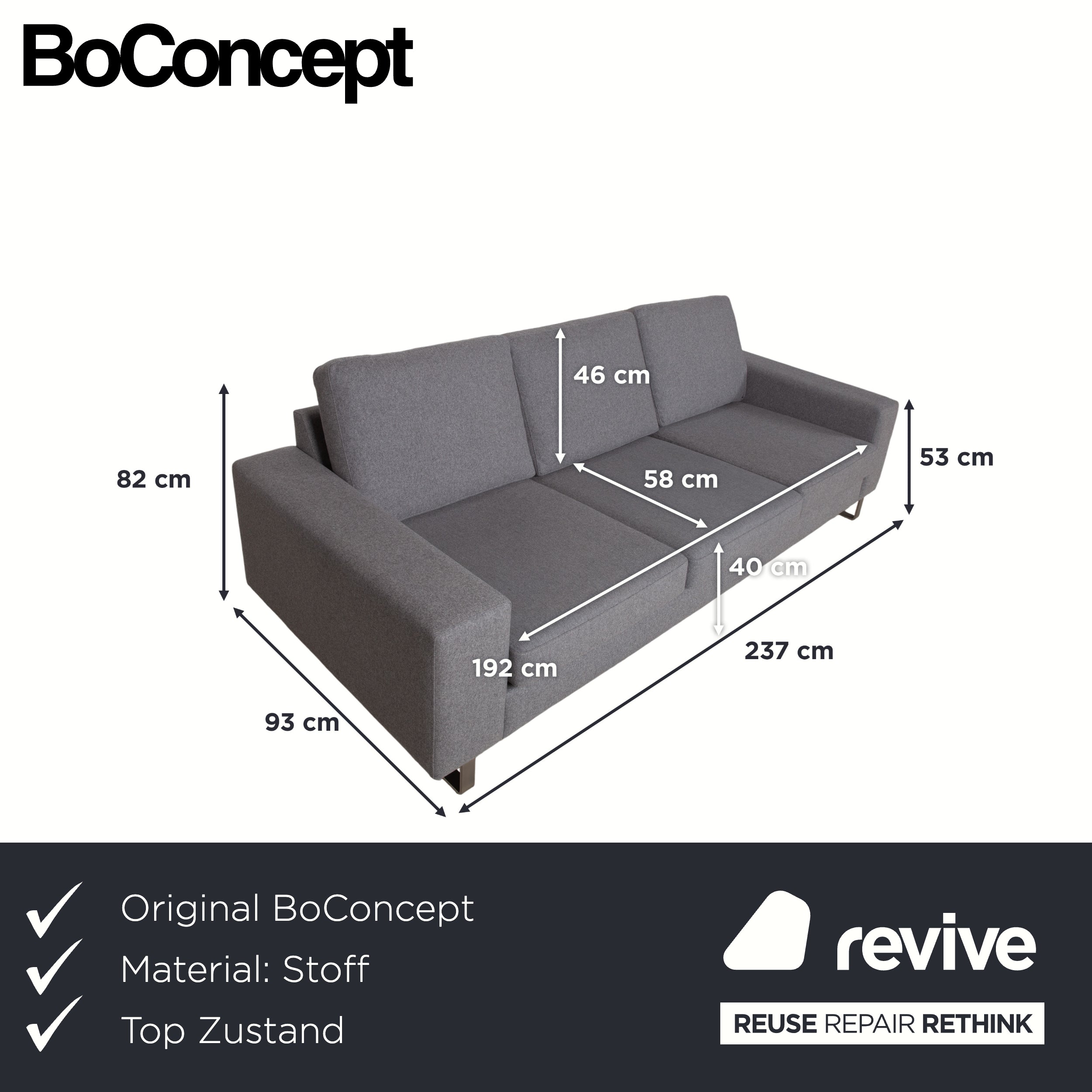 BoConcept Indivi three-seater fabric grey sofa couch