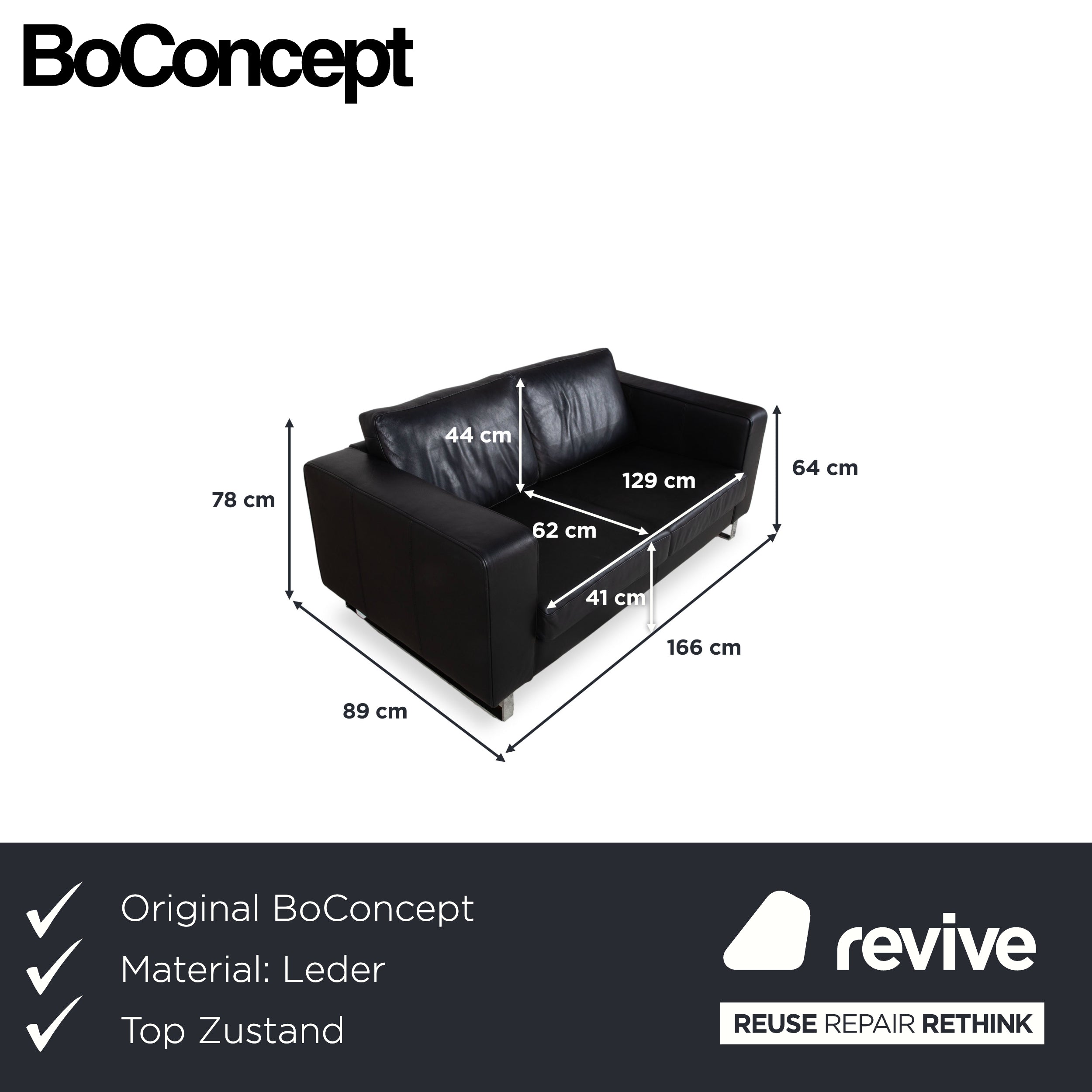 BoConcept Indivi Leder Zweisitzer Schwarz Sofa Couch