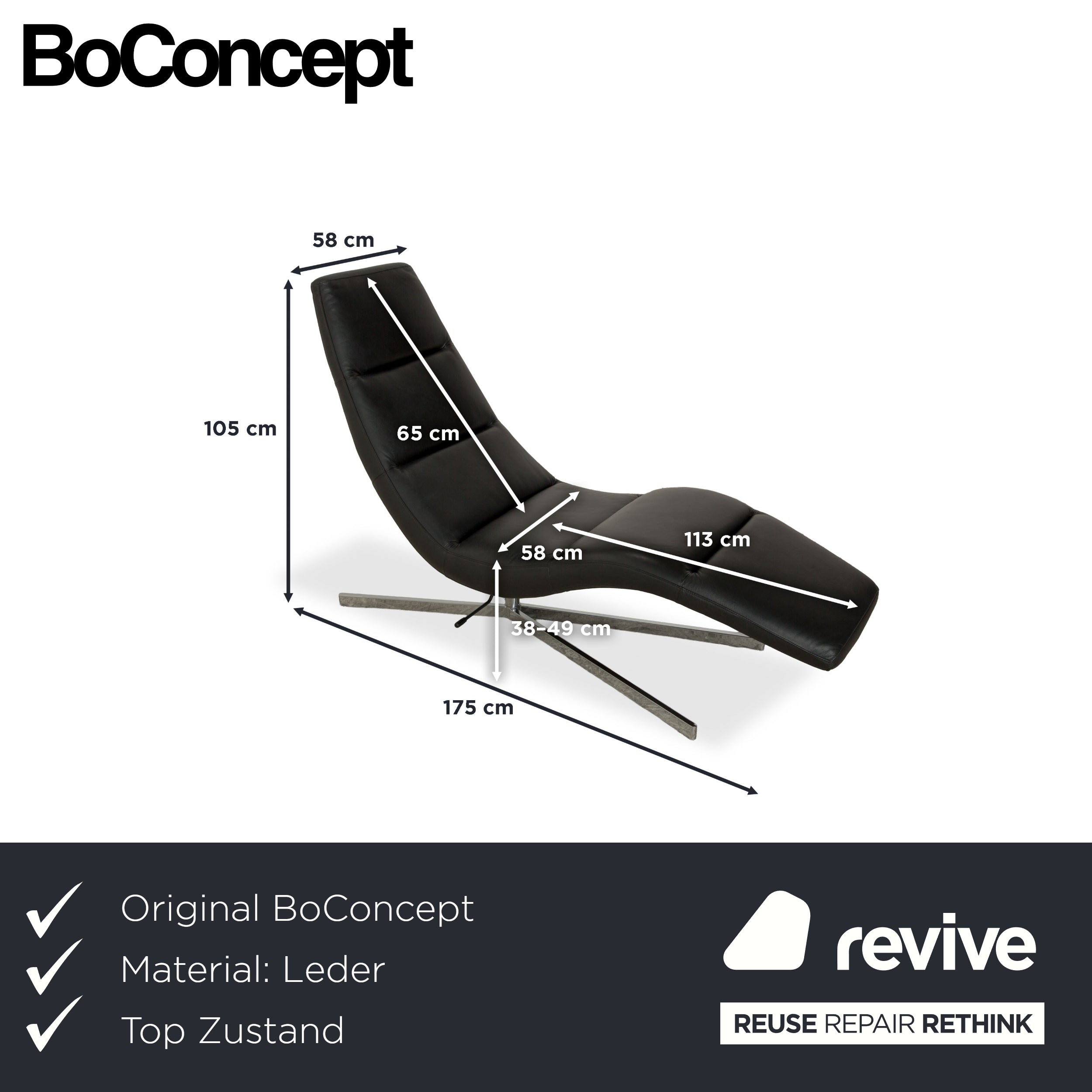 BoConcept Leder Liege Schwarz manuelle Funktion Relaxliege