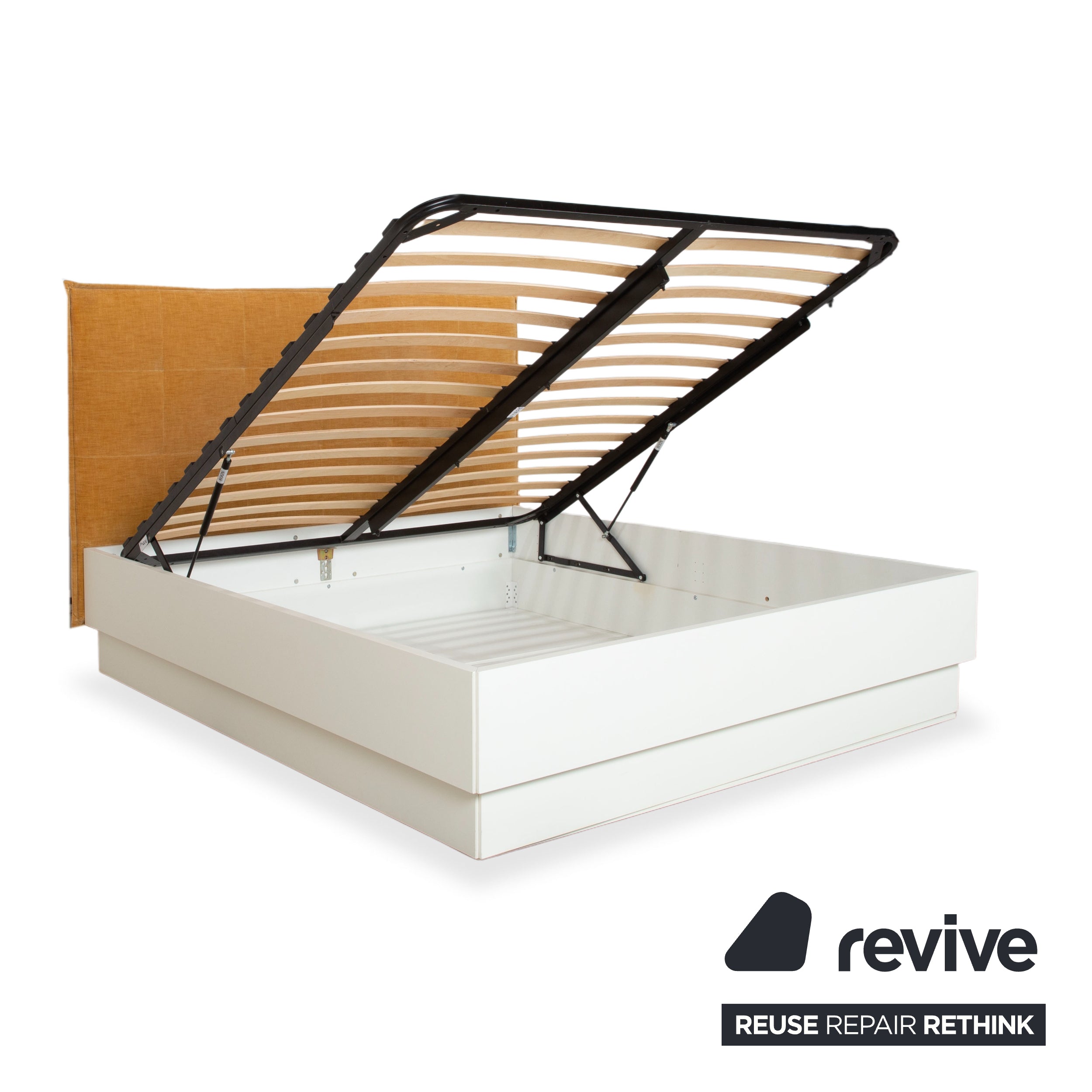 BoConcept Lugano Fabric Bed Yellow White Curry Bedroom Manual Function Storage Bed