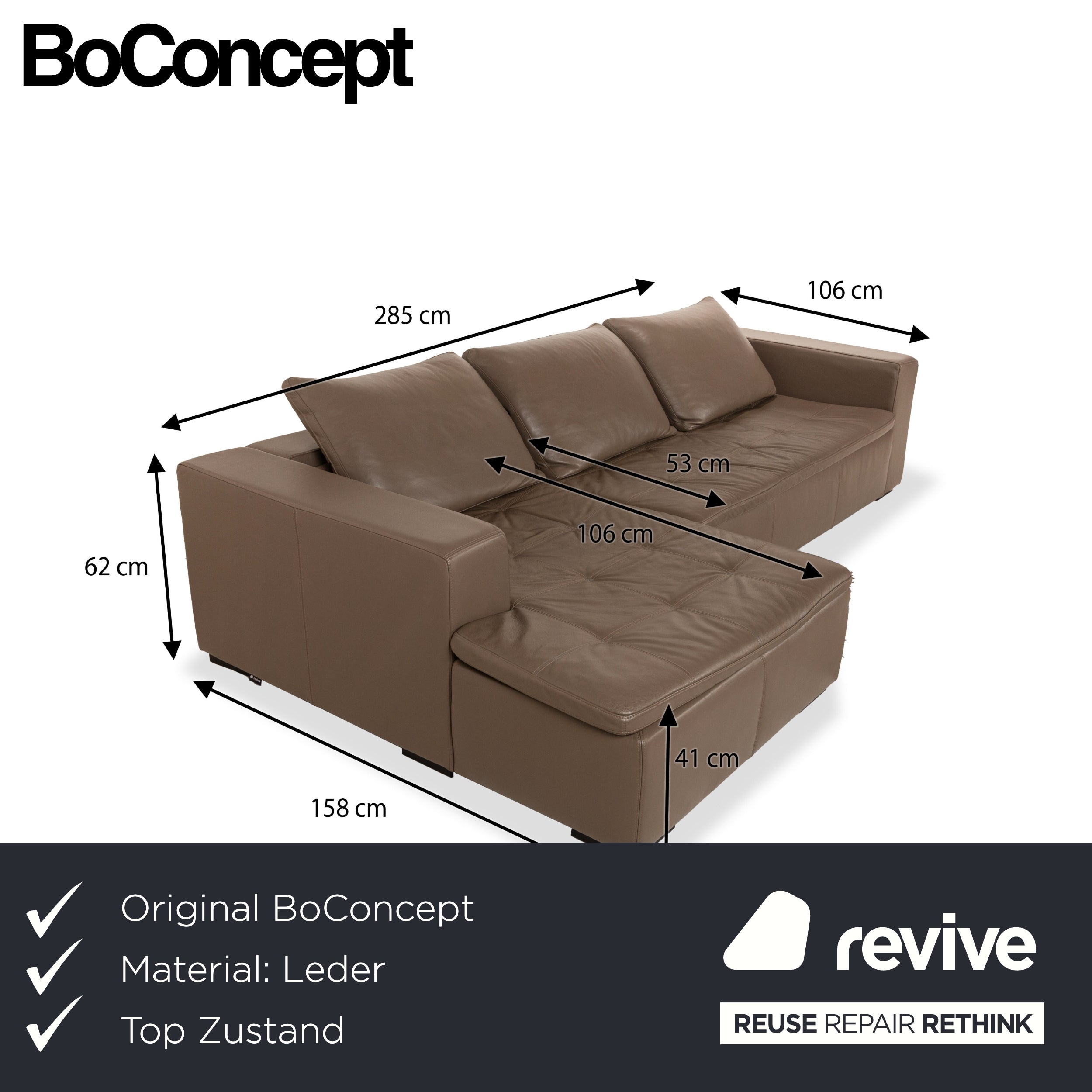 BoConcept Mezzo Leder Ecksofa Braun Grau Recamiere Links Sofa Couch