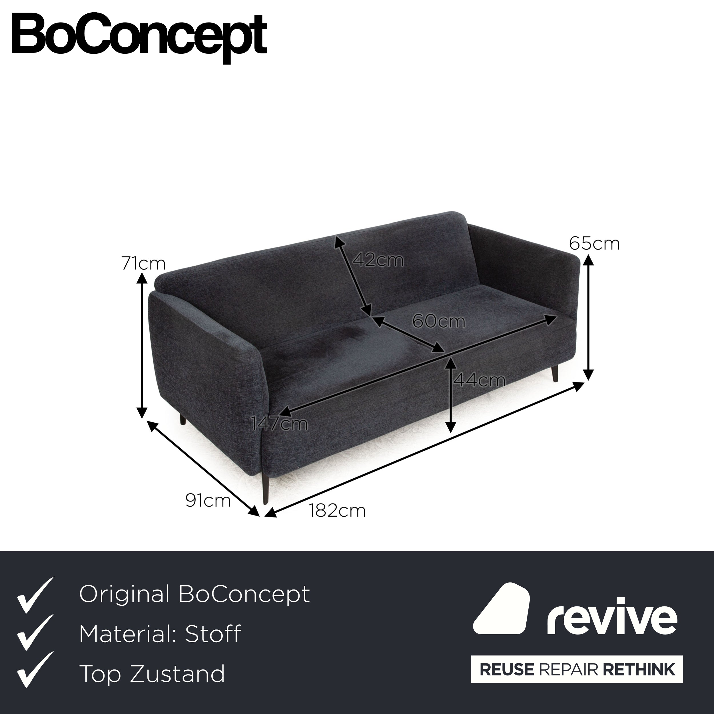 BoConcept Modena Stoff Dreisitzer Blau Sofa Couch