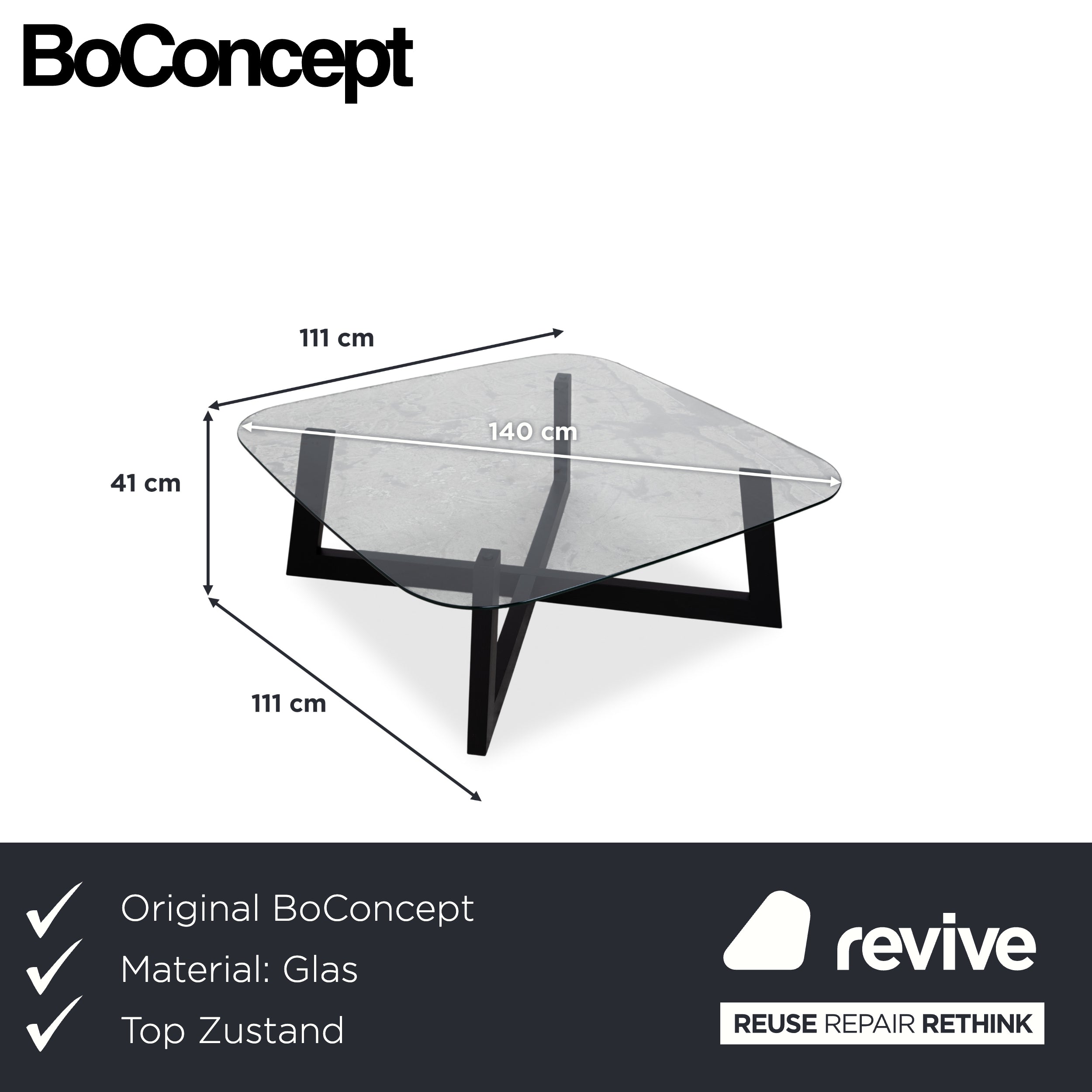 BoConcept Occa Couchtisch Glas Transparent Schwarz Gestell