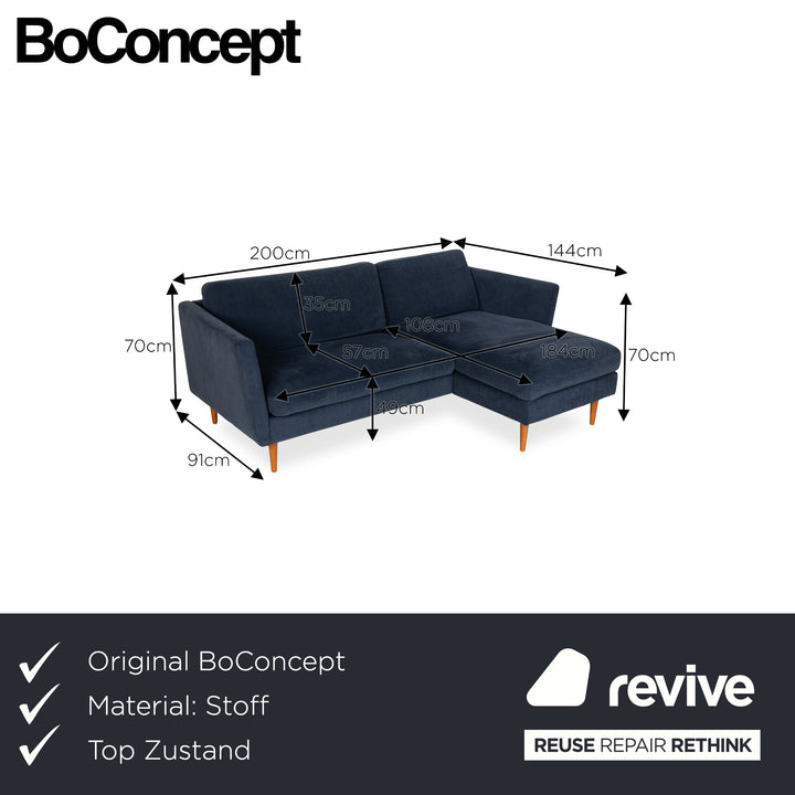 BoConcept Osaka Fabric Corner Sofa Blue Dark Blue Recamiere Right Sofa Couch