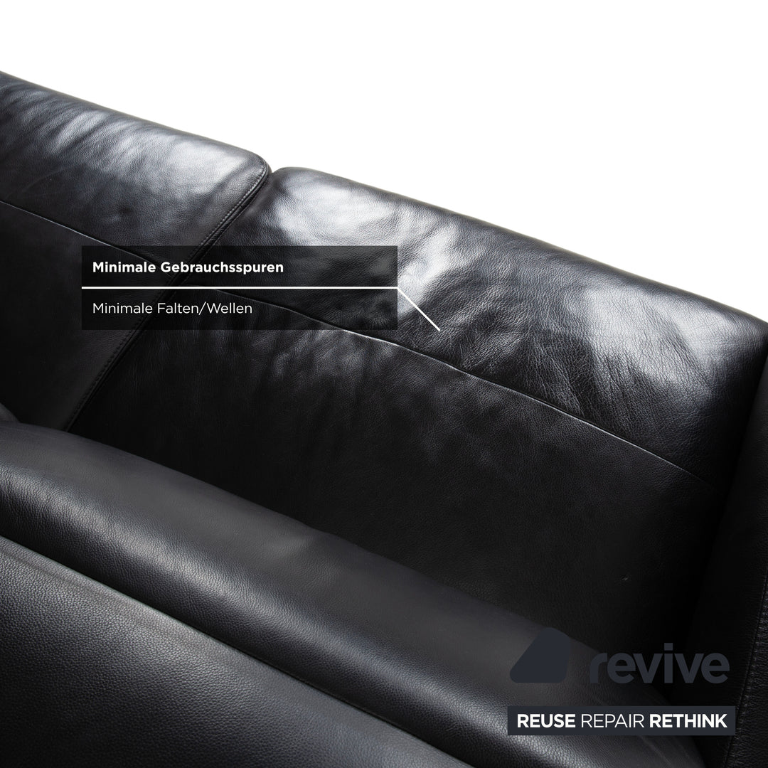 BoConcept Zurich Leather Two-Seater Ottoman Black Sofa Couch Manual Function