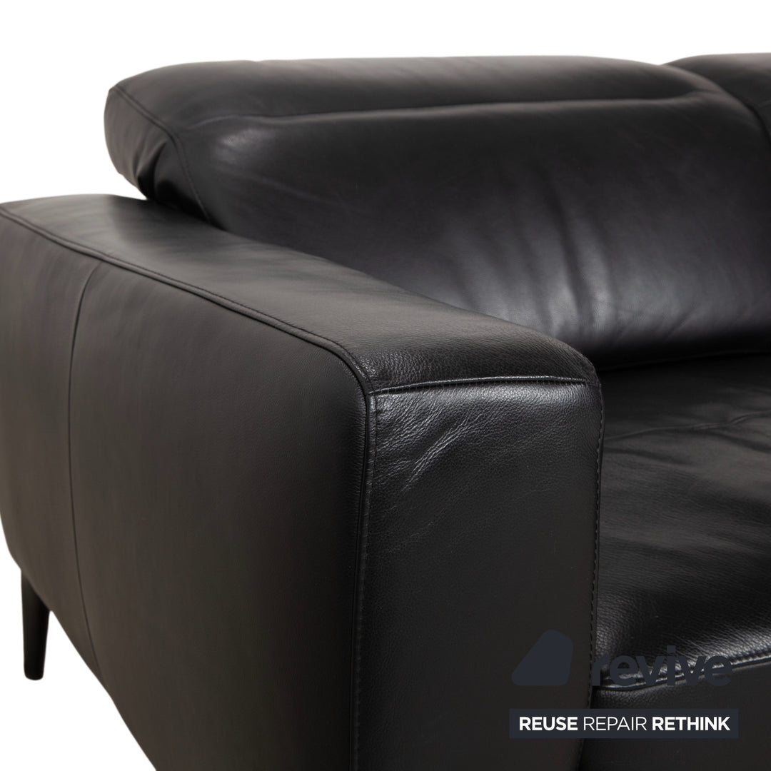 BoConcept Zurich Leather Two-Seater Ottoman Black Sofa Couch Manual Function