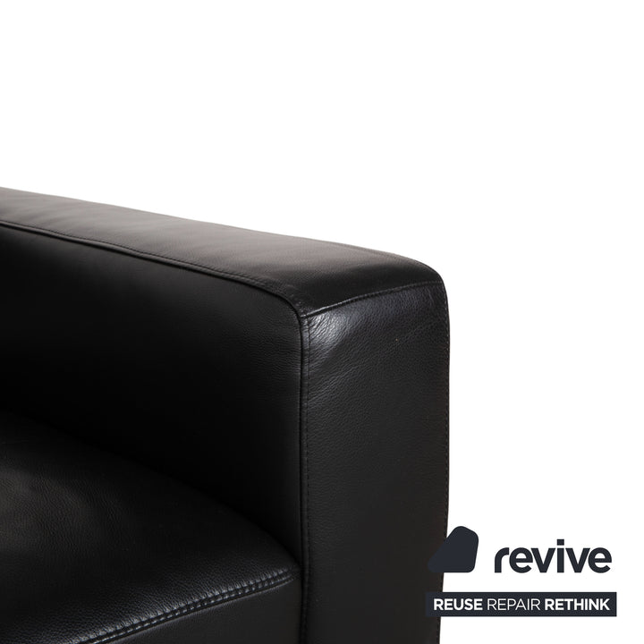 BoConcept Zurich Leather Two-Seater Ottoman Black Sofa Couch Manual Function