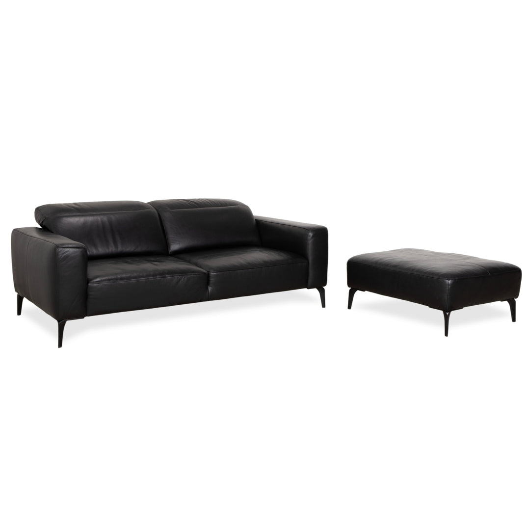 BoConcept Zurich Leather Two-Seater Ottoman Black Sofa Couch Manual Function
