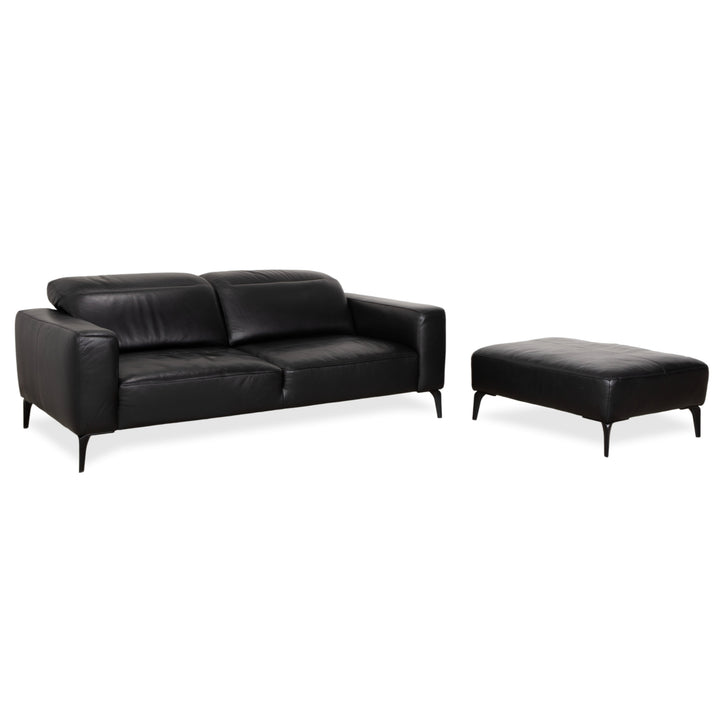 BoConcept Zurich Leather Two-Seater Ottoman Black Sofa Couch Manual Function
