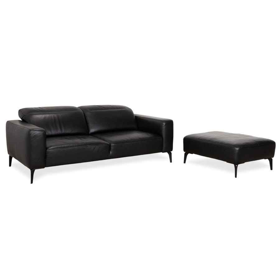 BoConcept Zurich Leather Two-Seater Ottoman Black Sofa Couch Manual Function