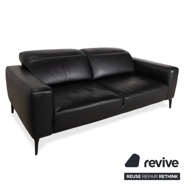 BoConcept Zurich Leather Two-Seater Ottoman Black Sofa Couch Manual Function