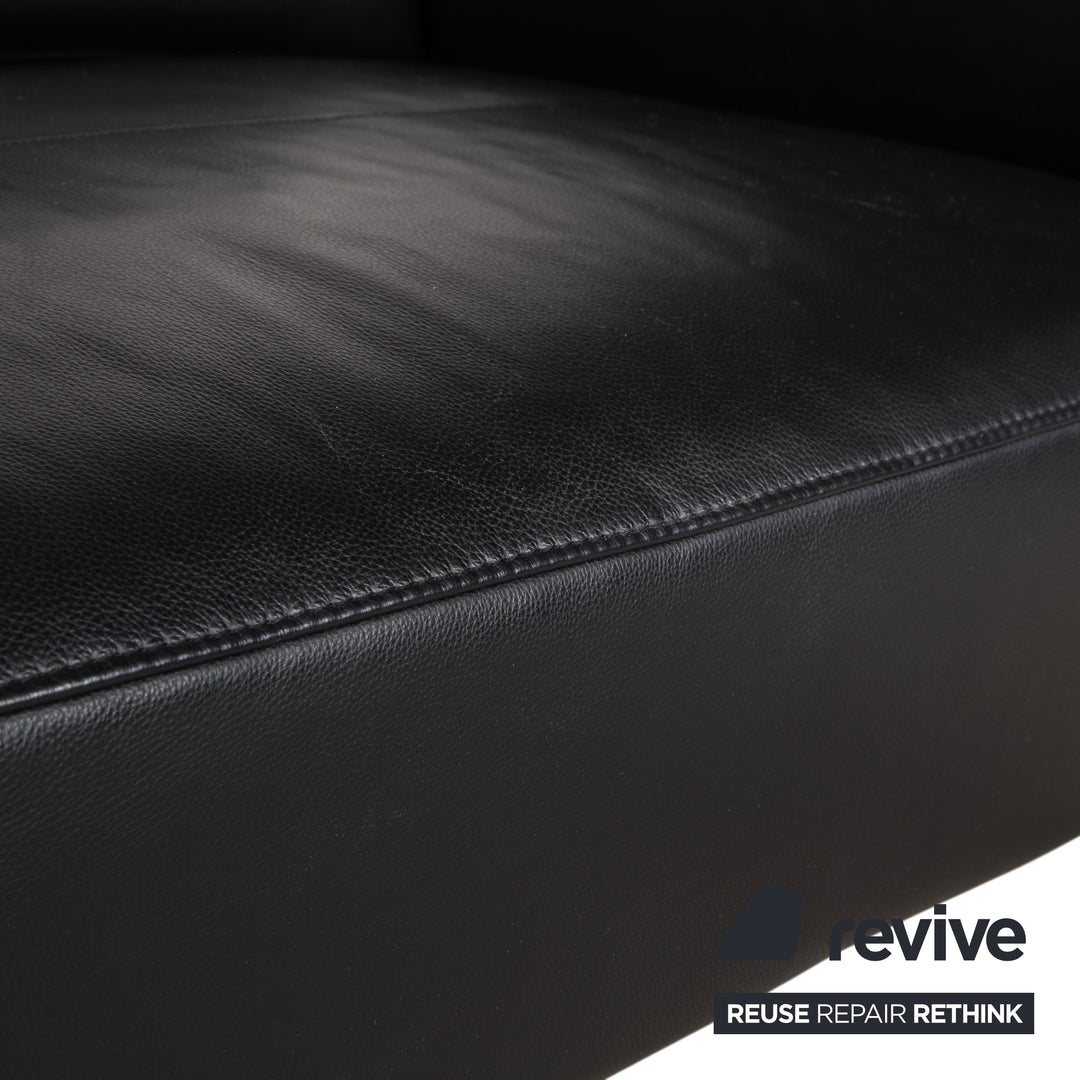 BoConcept Zurich Leather Two-Seater Ottoman Black Sofa Couch Manual Function