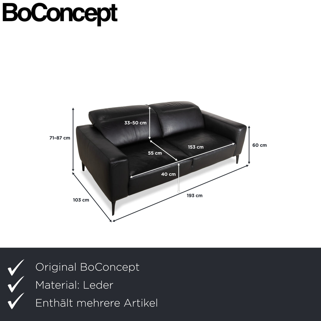 BoConcept Zurich Leather Two-Seater Ottoman Black Sofa Couch Manual Function