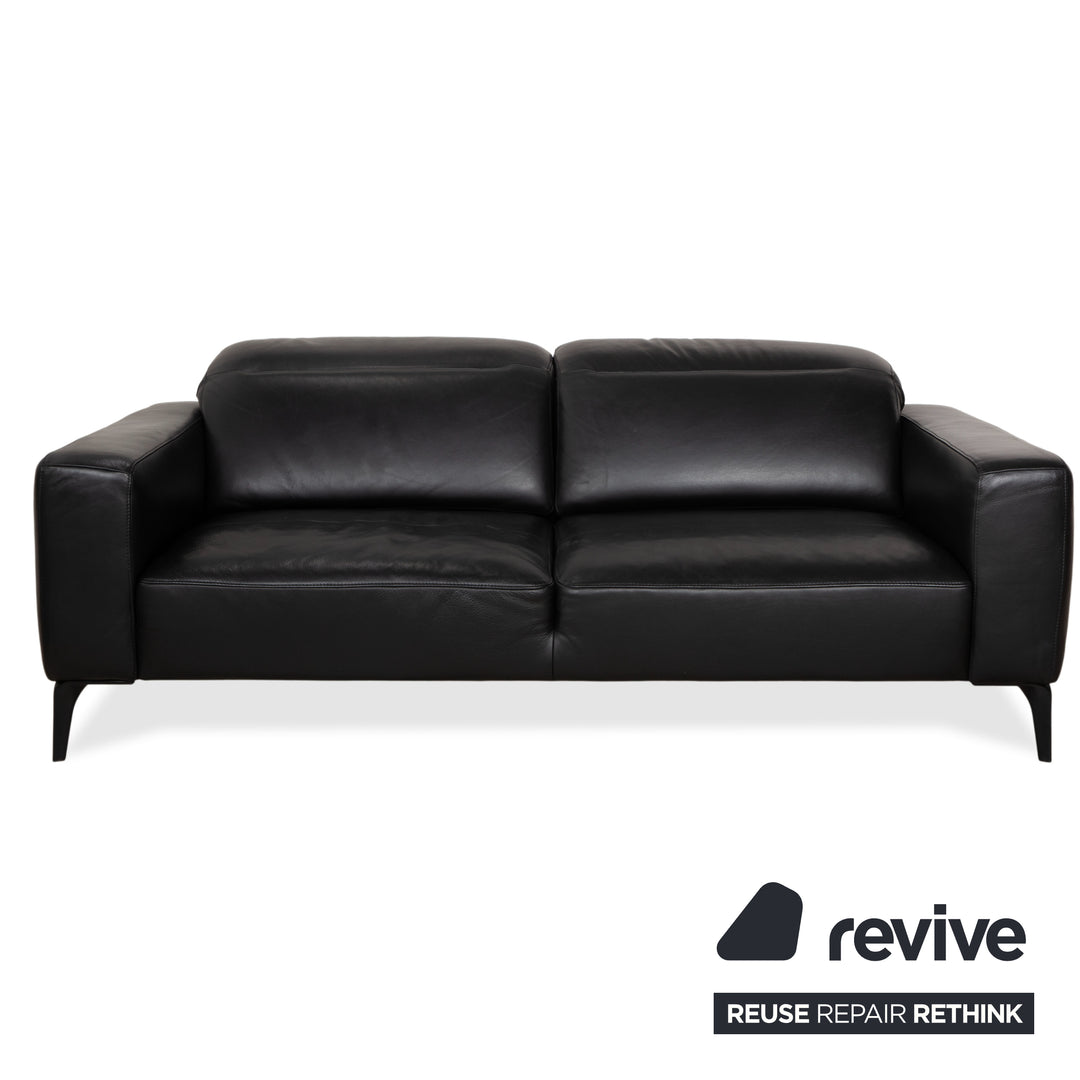 BoConcept Zurich Leather Two-Seater Ottoman Black Sofa Couch Manual Function