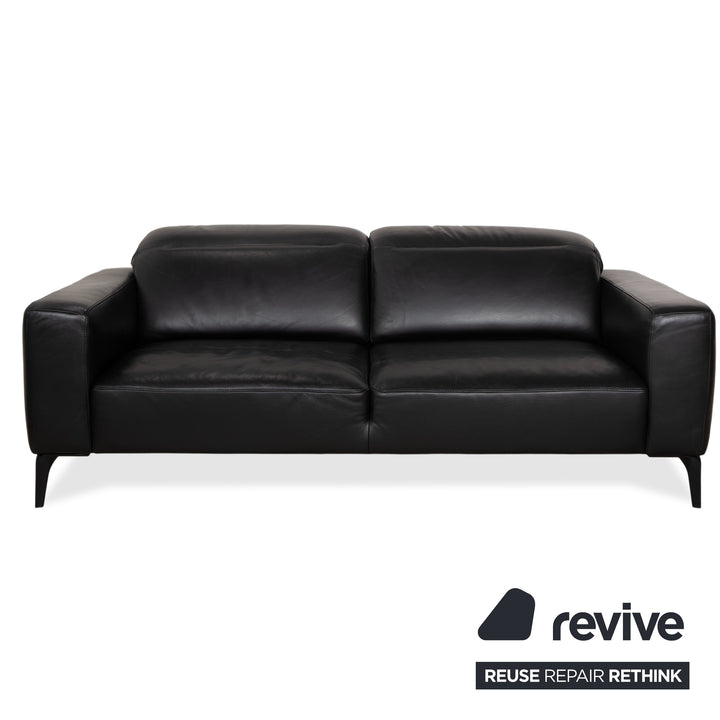 BoConcept Zurich Leather Two-Seater Ottoman Black Sofa Couch Manual Function