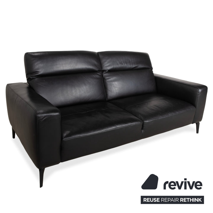BoConcept Zurich Leather Two-Seater Black Sofa Couch Manual Function