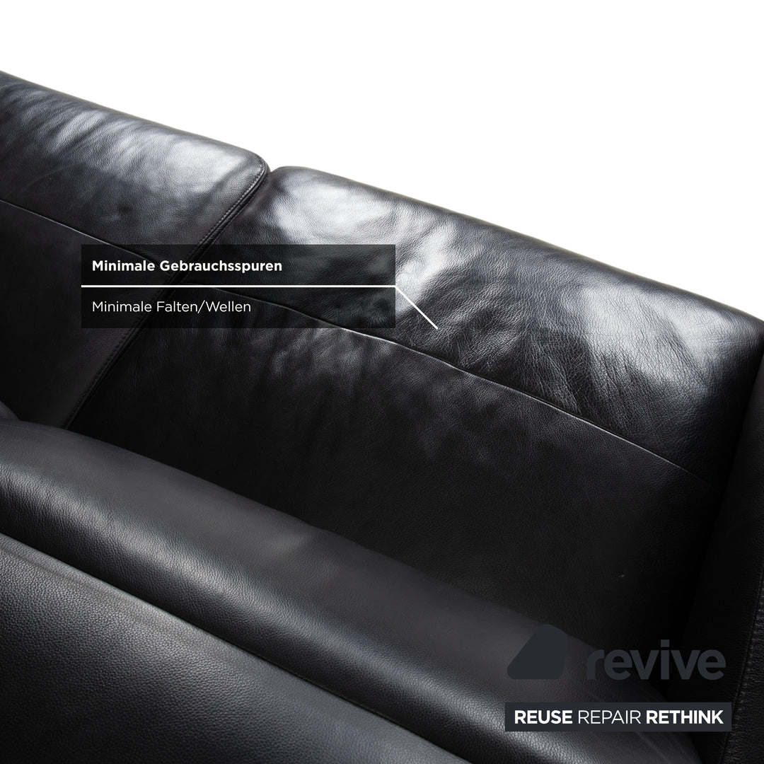 BoConcept Zurich Leather Two-Seater Black Sofa Couch Manual Function