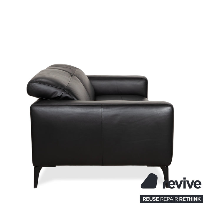 BoConcept Zurich Leather Two-Seater Black Sofa Couch Manual Function