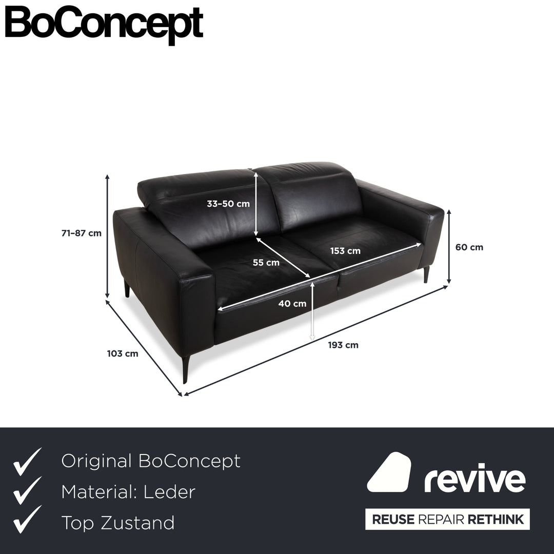 BoConcept Zurich Leather Two-Seater Black Sofa Couch Manual Function