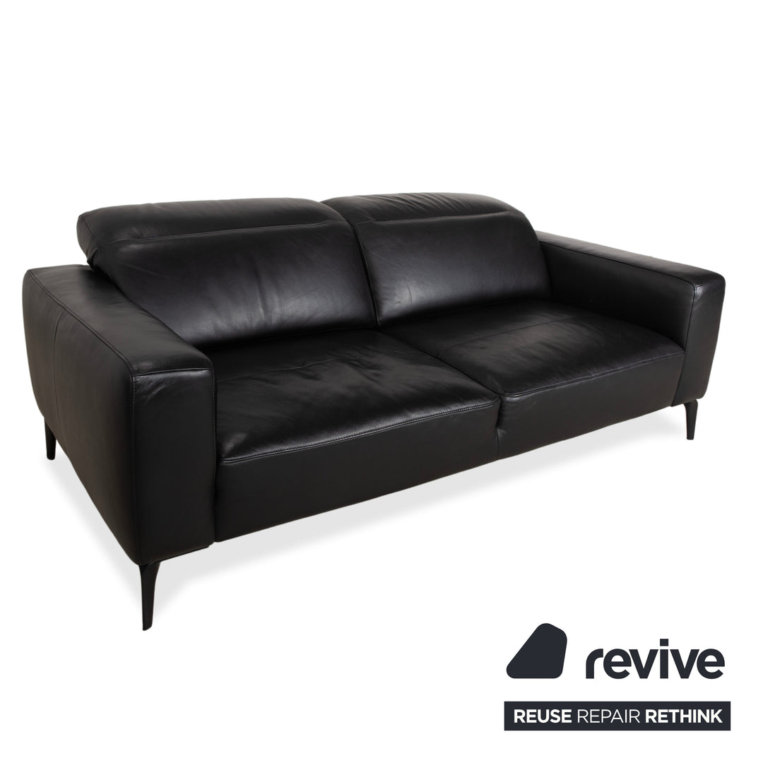 BoConcept Zurich Leather Two-Seater Black Sofa Couch Manual Function