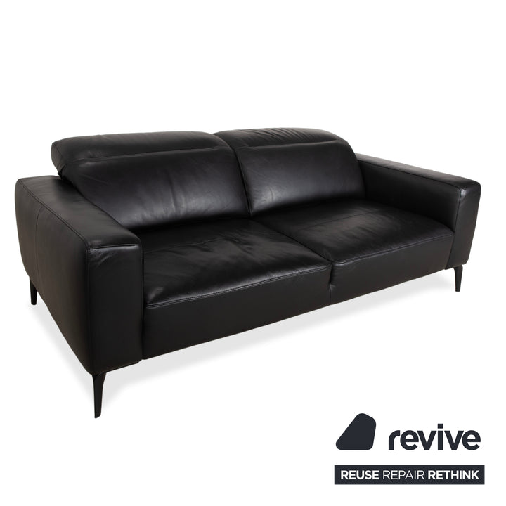 BoConcept Zurich Leather Two-Seater Black Sofa Couch Manual Function