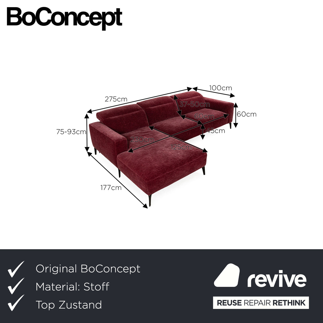 BoConcept Zürich Stoff Ecksofa Recamiere Links Rot	Sofa Couch manuelle Funktion