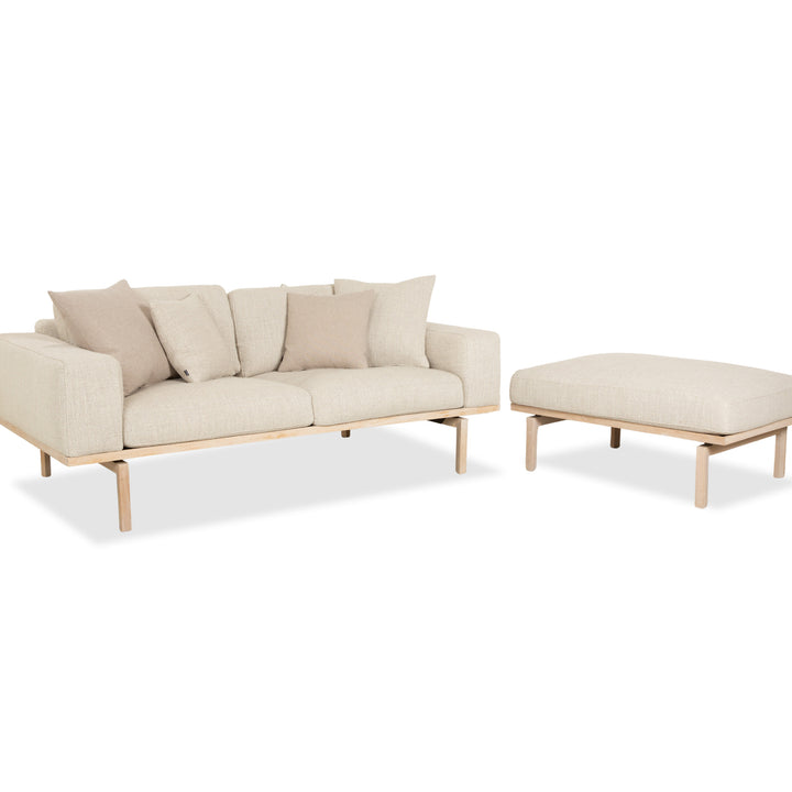 Bolia Elton stof to-personers sofa med puf beige creme grå sofa chaiselong træ