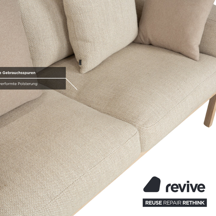 Bolia Elton Stoff Zweisitzer mit Hocker Beige Creme Grau Sofa Couch Holz