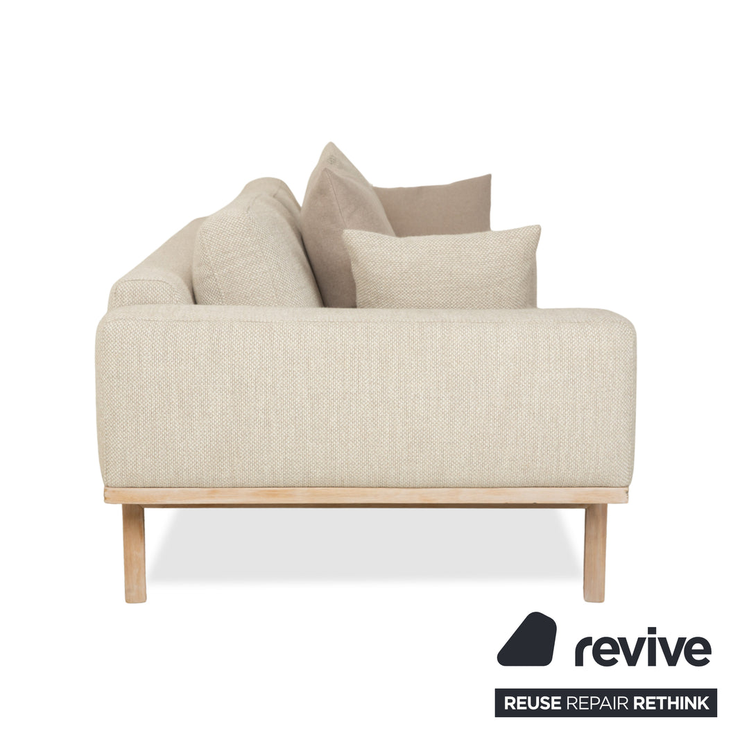 Bolia Elton Fabric Two-Seater with Footstool Beige Cream Grey Sofa Couch Wood