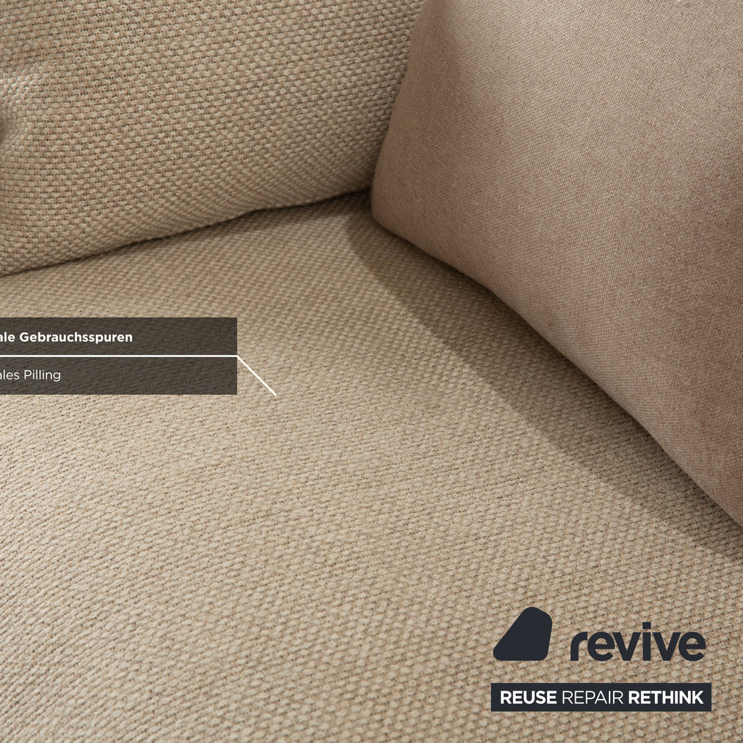 Bolia Elton Fabric Two-Seater with Footstool Beige Cream Grey Sofa Couch Wood