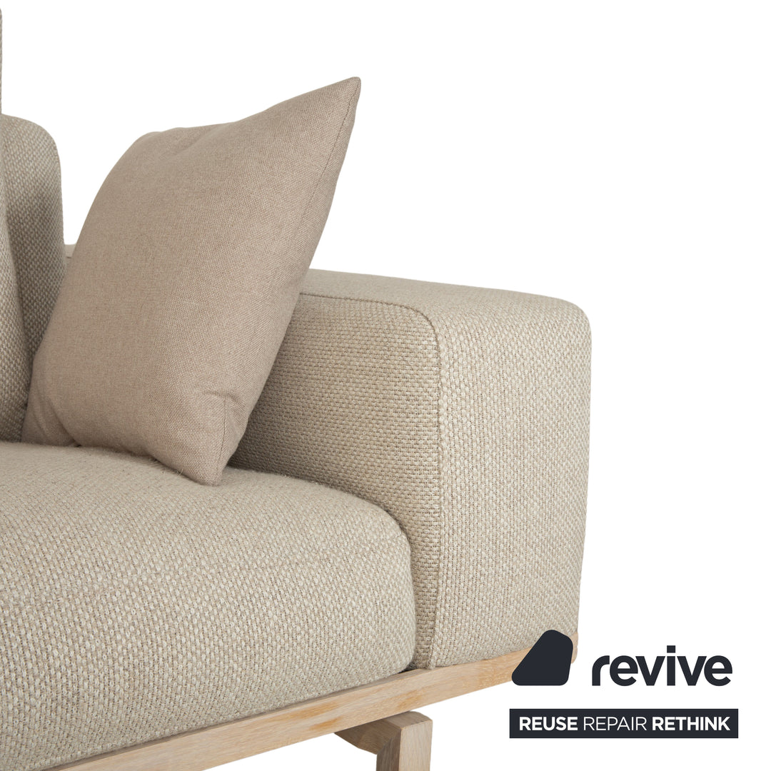 Bolia Elton Stoff Zweisitzer mit Hocker Beige Creme Grau Sofa Couch Holz