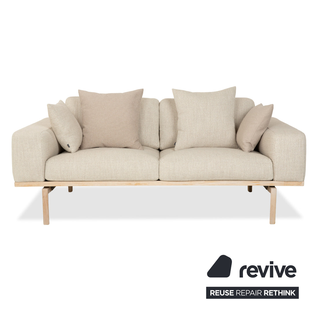 Bolia Elton Fabric Two-Seater with Footstool Beige Cream Grey Sofa Couch Wood