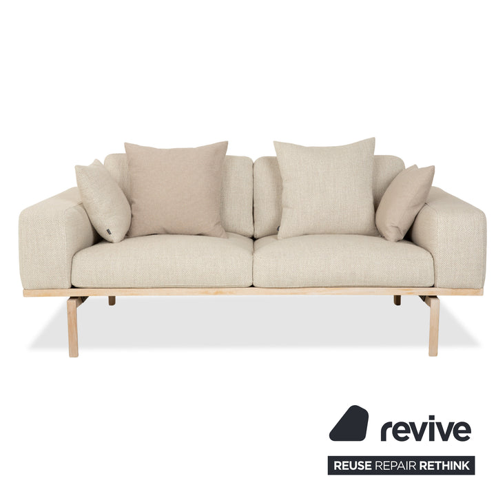 Bolia Elton Fabric Two-Seater with Footstool Beige Cream Grey Sofa Couch Wood
