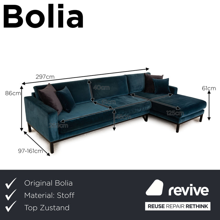 Bolia North Fabric Corner Sofa Blue Recamiere Right Sofa Couch