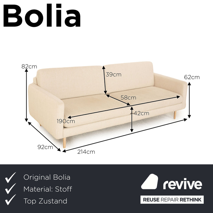 Bolia Scandinavia Remix Fabric Three Seater Cream Sofa Couch