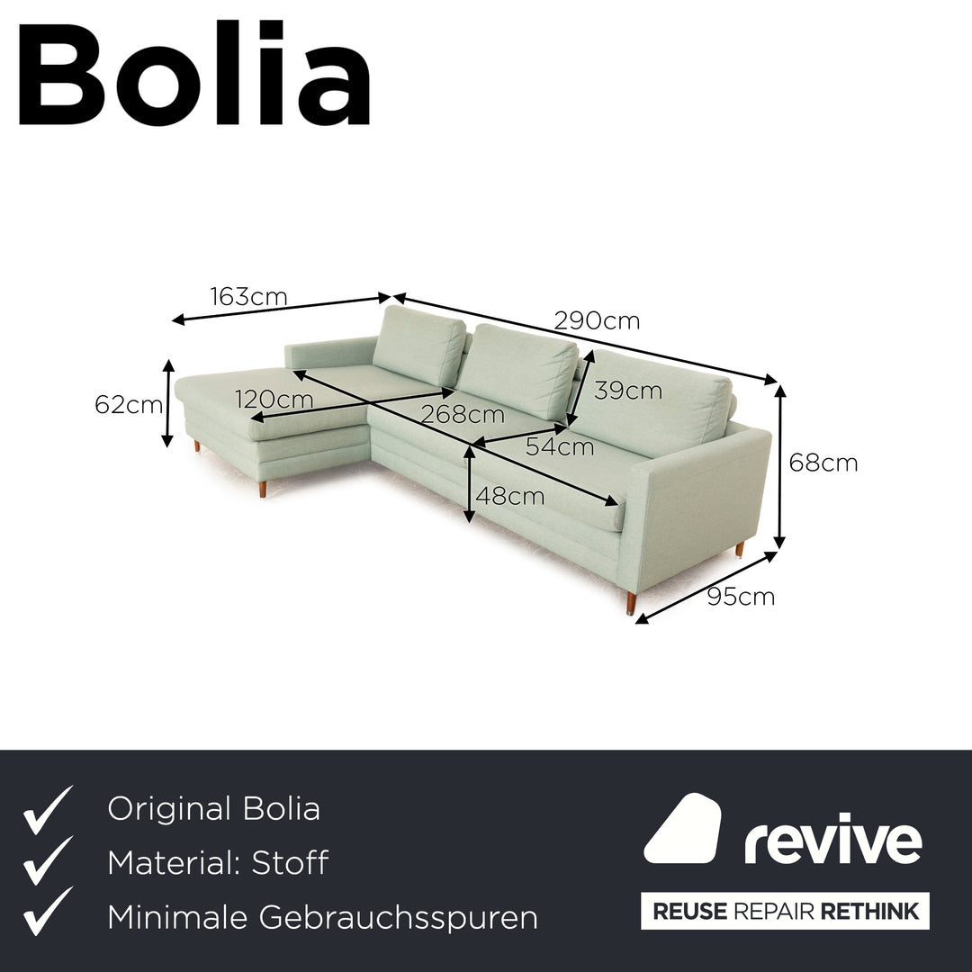 Bolia Scandinavia Canapé d'angle en tissu vert turquoise gris Récamiere canapé gauche