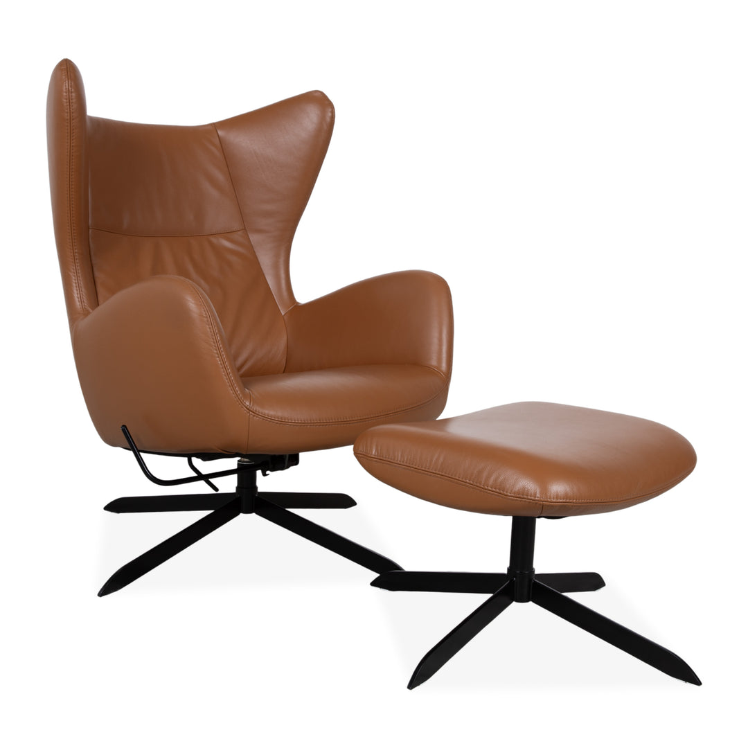 Bolia Solo Leather Armchair Brown Black incl. Stool Manual Function
