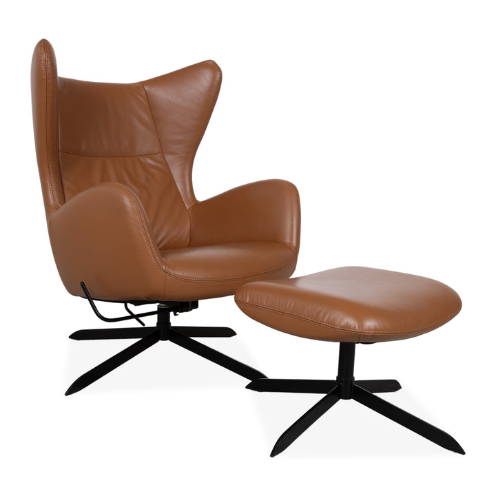 Bolia Solo Leder Sessel Braun Schwarz inkl. Hocker manuelle Funktion