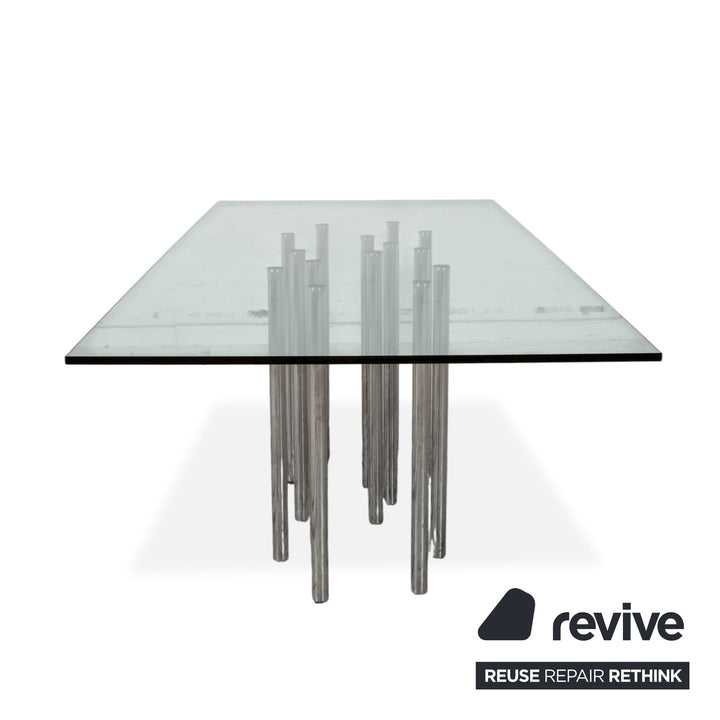 Bonaldo Mille Glas Esstisch Silber Chrom 220 x 100 cm