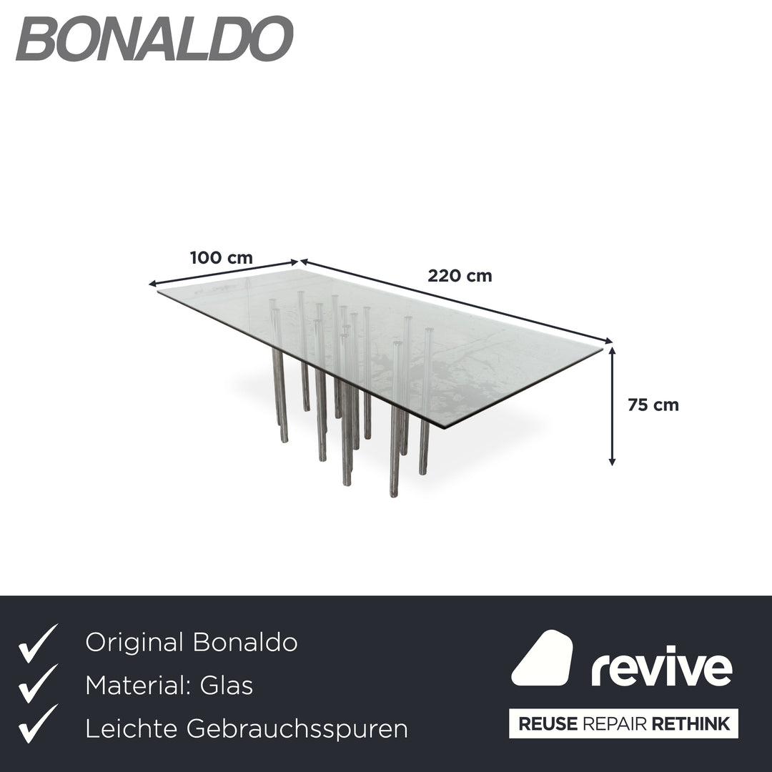 Bonaldo Mille Glas Esstisch Silber Chrom 220 x 100 cm