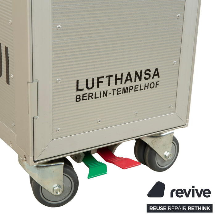 bordbar Lufthansa Ju 52 Flugzeugtrolley mit Fachboden und Kunststoffschubkasten Silber Grau