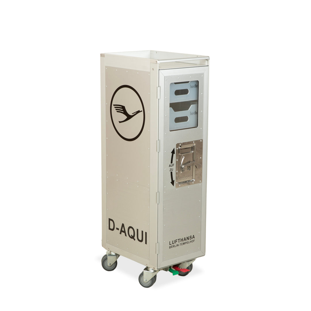 Lufthansa Ju 52 aircraft trolley with shelf and plastic drawer, silver grey