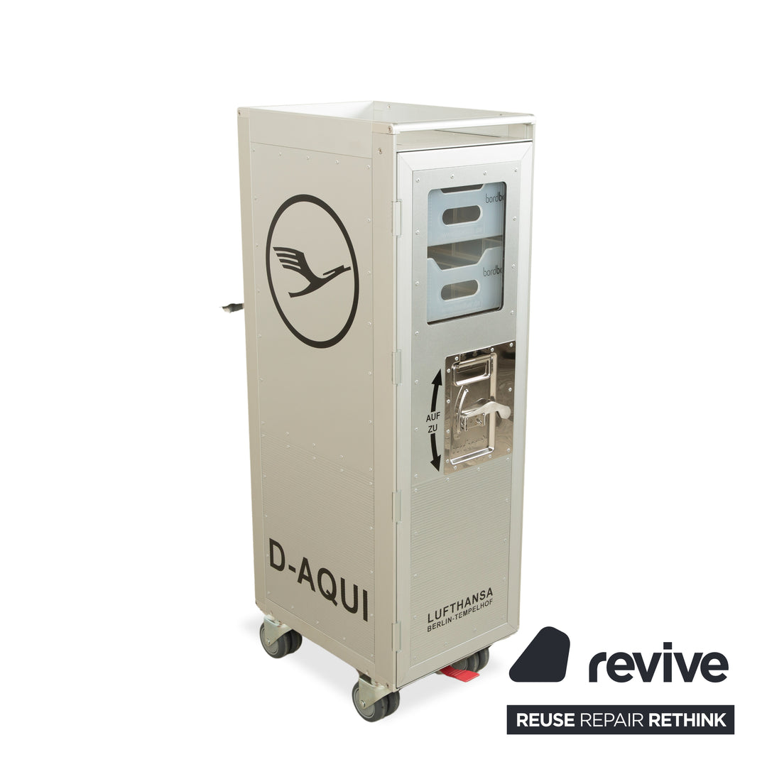 bordbar Lufthansa Ju 52 und voyager Flugzeugtrolley mit Fachboden und Kunststoffschubkasten Silber Grau mit storage neon equipment Rot Schwarz