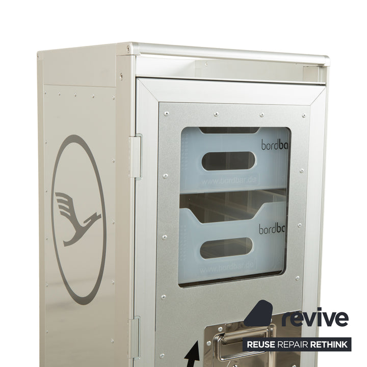 Chariot pour avions Lufthansa Ju 52 et Voyager avec étagère et tiroir en plastique, gris argenté avec éclairage néon pour le rangement, rouge et noir