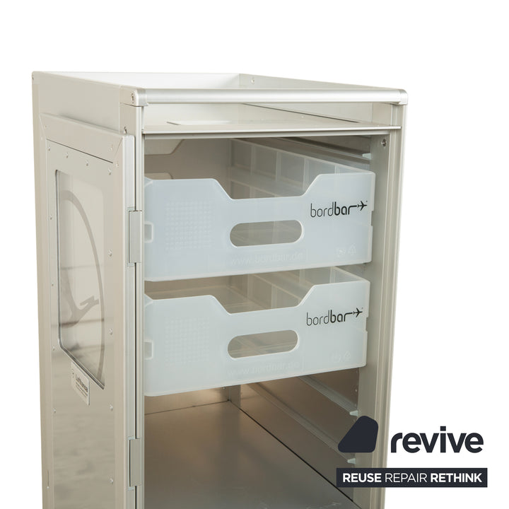 Lufthansa Ju 52 and Voyager aircraft trolley with shelf and plastic drawer, silver grey with storage neon equipment, red black