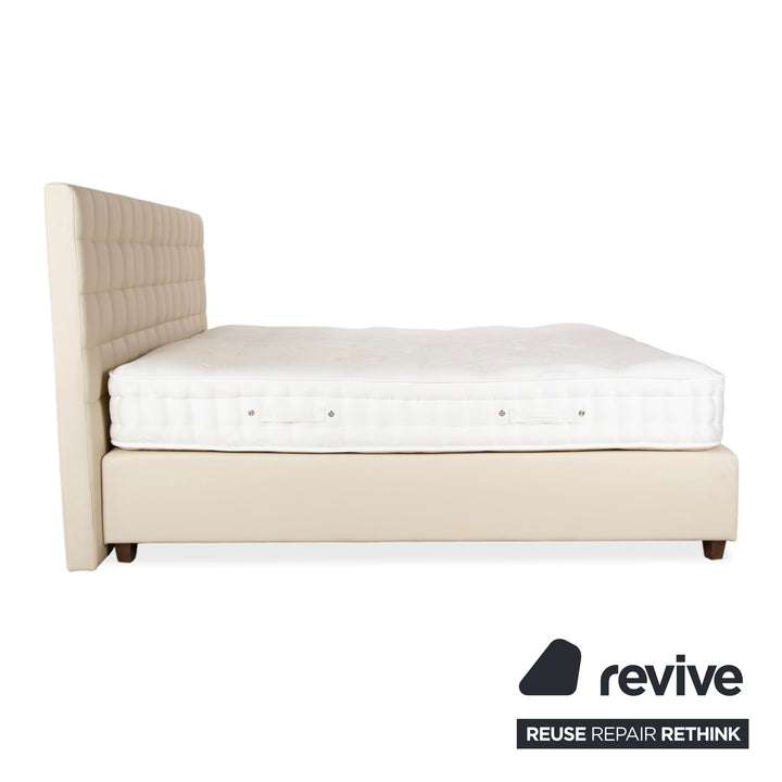 Lit Boxspringliebe Stockholm en similicuir beige crème