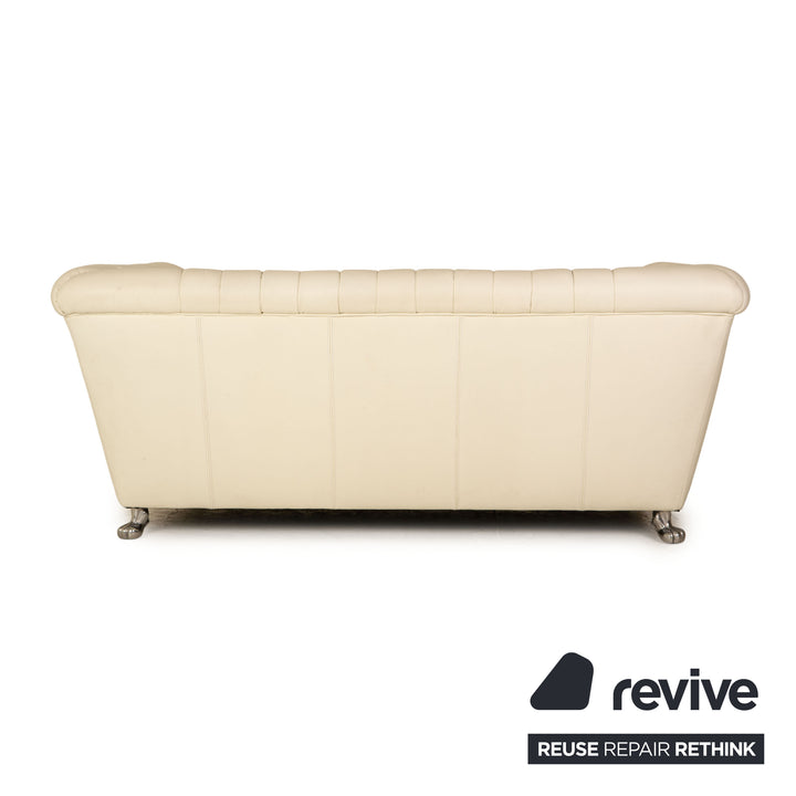 Bretz Chelsea Leather Three Seater Cream Ivory Sofa Couch